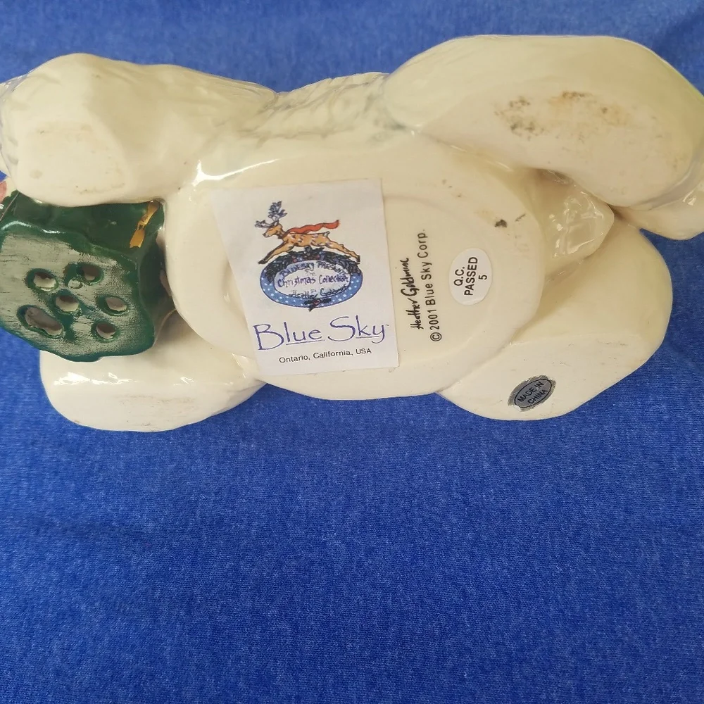 Blue Sky Ceramic Bear Tea Light Candle Holder Pottery